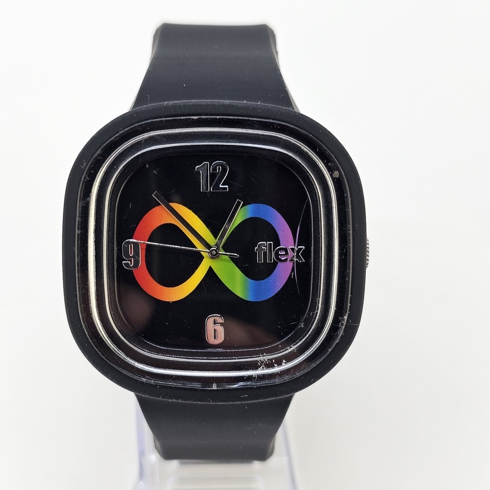 Flex Rainbow Dial Unisex Watch 46MM Black Plastic Bands New Battery